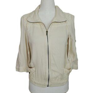 American Rag Sz Small Cream Shacket Lace Detail 3/4 Roll Tab Sleeves Full Zip